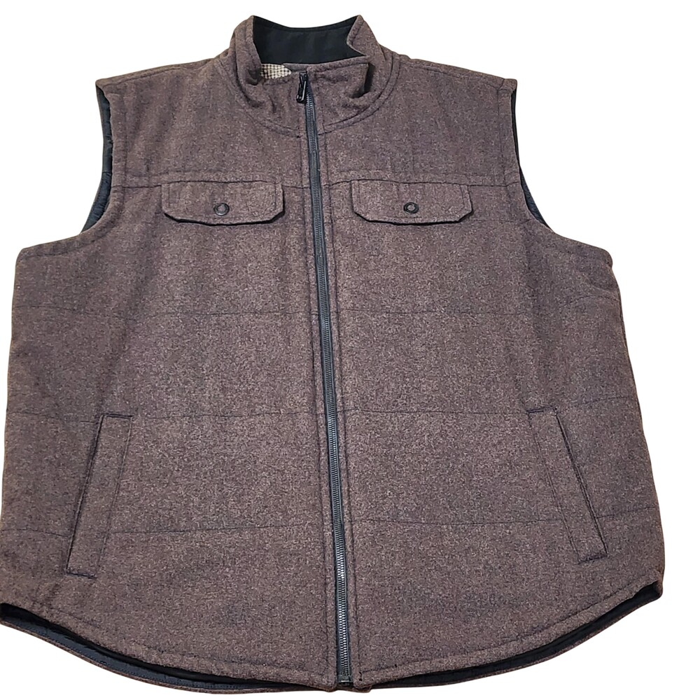 PrAna Vest Mens 2XL Brown Wool Blend Quilted Breathe Outdoor Zip Lined